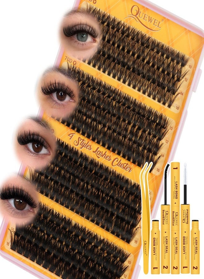 QUEWEL 320PCS Lash Clusters Kit 60D+70D+80D+100D Lashes Clusters Kit 10-18mm Cluster Lashes Individual Eyelash Clusters Reusable for Natural DIY Cluster Eyelash Extensions for Beginners - Image 1
